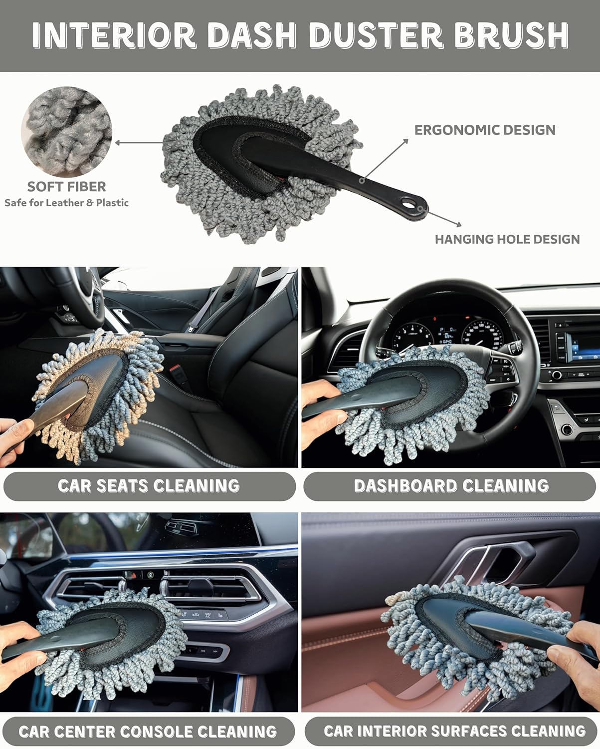 18Pcs Professional Car Interior Detailing Kit All-in-One Cleaning Tools for Windows, Dashboard, Vents, Windshield Cleaner Brush, Magic Sponge, Chamois Cloth, Detailing Brushes & Accessories