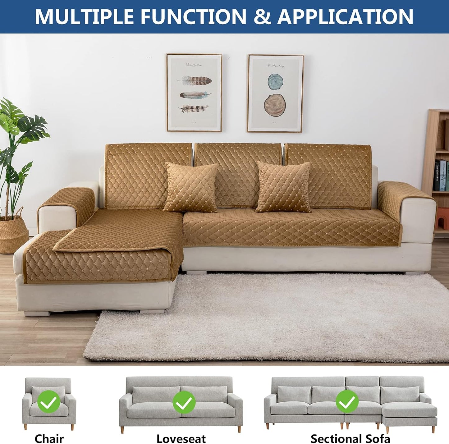 Eismodra Couch Cover,Sectional Couch Covers,Sofa Covers for 3 Cushion Couch,Anti-Slip Sofa Slipcovers for Dogs Cats Kids Loveseat Recliner L Shaped Armrest Backrest,Coffee 43''x70''(Only 1 Piece)