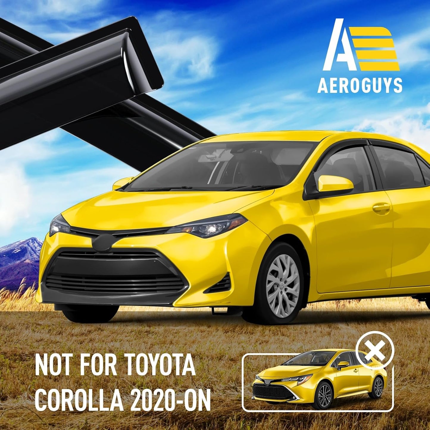 Extra Durable Window Deflectors Tape-On Window Visors Rain Guards Fit for Toyota Corolla 2014-2019 Sedan, Sun Visors, Wind Vent for Shades, Exterior Car Accessories - 4pcs. AG0487