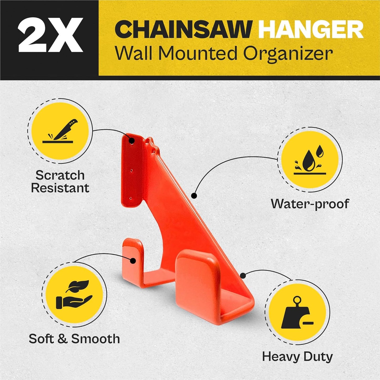 2 Pack Heavy Duty Chainsaw Wall Mount Holder – Chainsaw Hanger Rack for Garage Organization – 150lbs Capacity, Anti-Scratch Pads, 10 Gauge Steel, Storage for Chainsaw Accessories and Tools