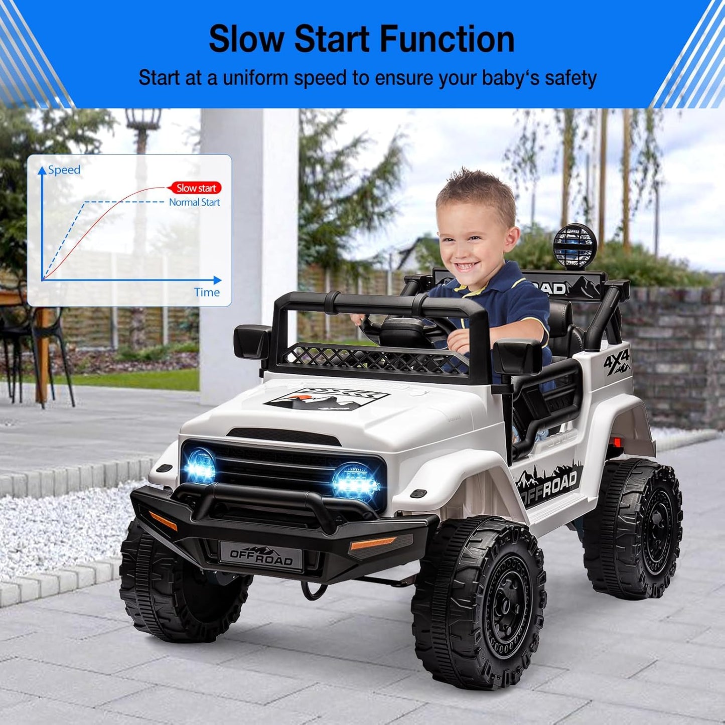 Garvee 12V Kids Ride On Truck Car with Remote Control - Electric Ride On Toys for Toddlers, Spring Suspension, 3 Speeds, LED Lights, Bluetooth Music & Parent Safety Brake