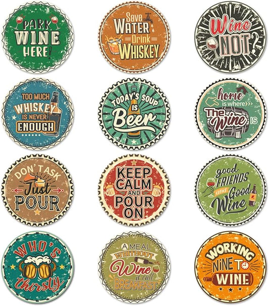 Trillion 12 Pack Felt Cup Coasters for Drink, Absorbent Coasters for Coffee, Wine Pattern Design Drink Coasters, Tri-Coaster-18