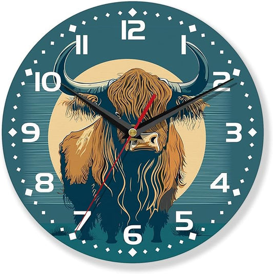 Wall Clocks,Highland Cow 10 Inch Wall Clock,Small Battery Operated Wall Clocks Decorative for Kitchen/Living Room/Bedroom/Bathroom/Dining Room