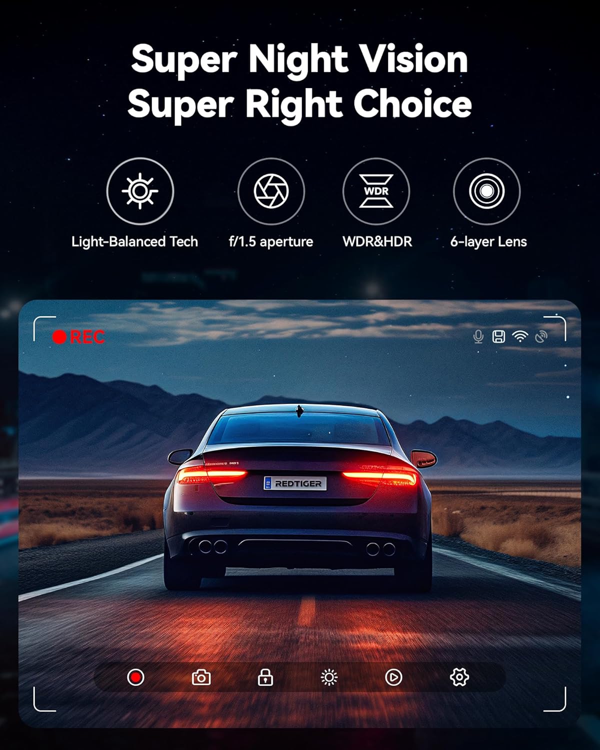 REDTIGER Dash Cam Front Rear, 4K/2.5K Full HD Dash Camera for Cars, Included 32GB Card, Built-in Wi-Fi GPS, 3.16” IPS Screen, Night Vision, 170°Wide Angle, WDR, 24H Parking Mode(F7NP)