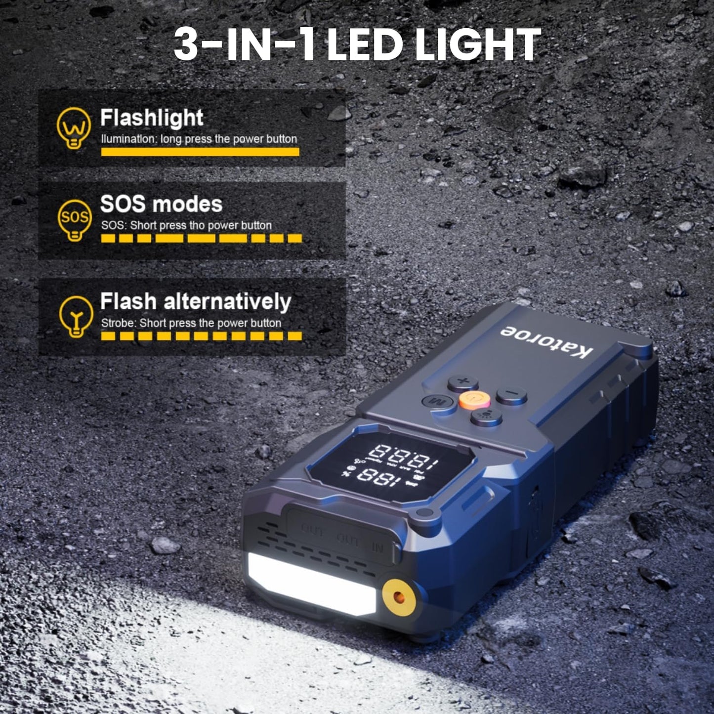 Jump Starter with Air Compressor, 5000A Jump Starter Battery Pack with 150PSI Tire Inflator, Portable Air Compressor, 12V Jump Starter for 9.0L Gas 7.0L Diesel Engines, Jumper Cables, Flashlight