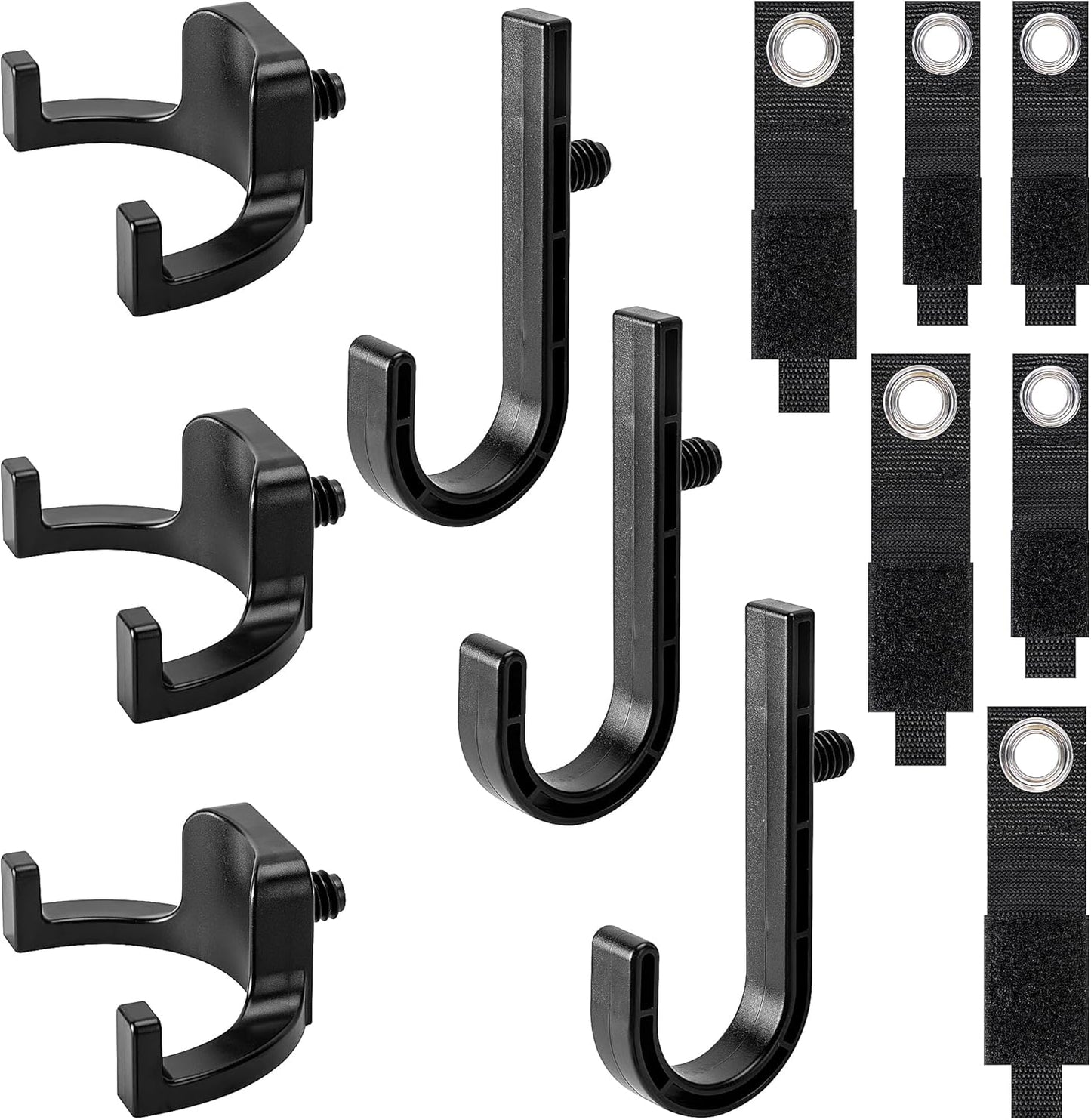 12 Pcs Storage Shed Tool Hooks with Extension Straps,ABS Shed Tool Hangers Include U-Shape and J-Shape,Storage Shed Shelves Accessories for Organizing Tool, Ladders, Bulk Items
