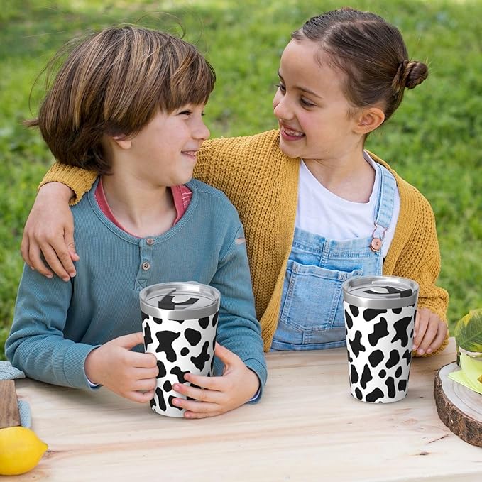 White Black 12 OZ Insulated Tumbler Mug with Lid Straw, Cow Print Double Wall Vacuum Insulated Travel Coffee Cup for Hot and Cold Drinks