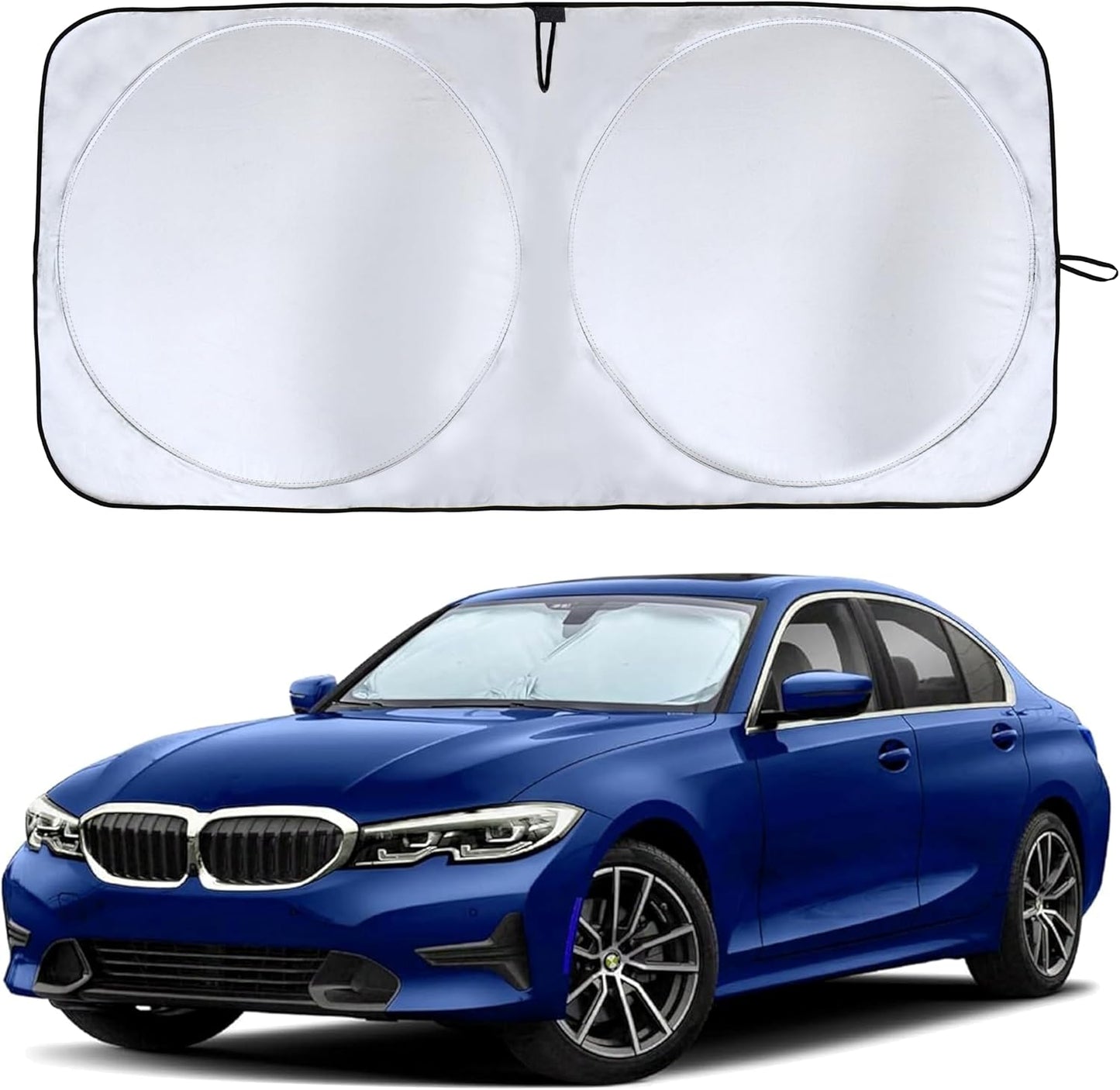 EcoNour Mirror Cut Foldable Windshield Sun Shade for Car | 240T UV & Heat Reflective Sunshade with Storage Pouch | Keeps Interior Cool | Fits Most Sedans, SUVs & Trucks – Medium (64" x 32")