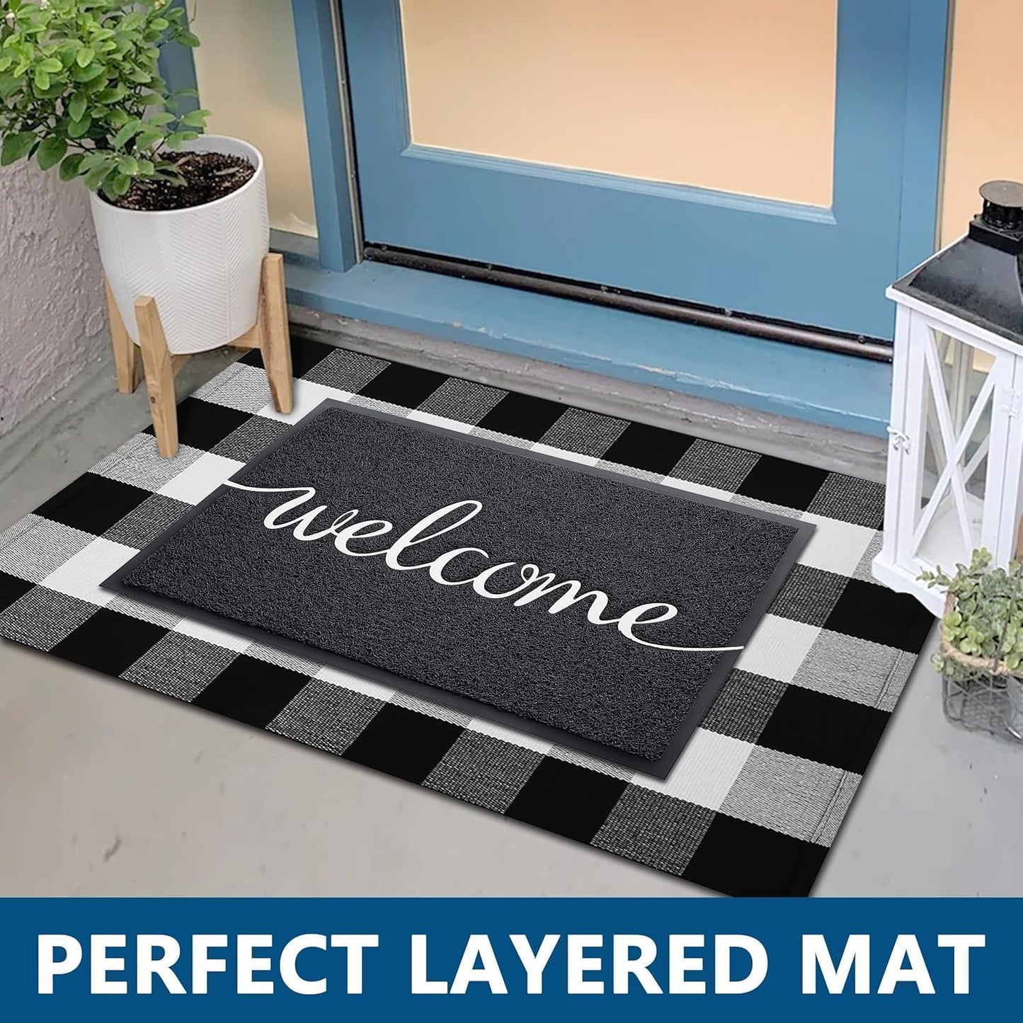 EARTHALL Door Mat 2-Pack Outside Inside Welcome Doormat 30"x17.5" Durable Floor Mat Non Slip Rug Ultra Absorb Mud Easy Clean Front Doormat for Garage, Entryway, Patio, High Traffic Areas, Black