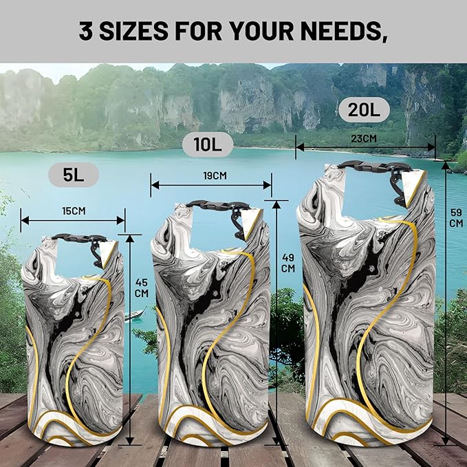 Waterproof Dry Bag,Roll Top Marble Waterproof Backpack 5L/10L/20L Floating and Lightweight Bags for Kayaking, Boating, Fishing, Swimming and Camping