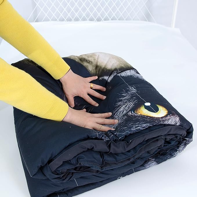 Black Cat Comforter Set,3D Cartoon Cat Comforter Full,Animals Print Bedding Set for Kids Girls Boys Cat Quilt Set with 1 Comforter and 2 Pillow Cases Bedroom Decor
