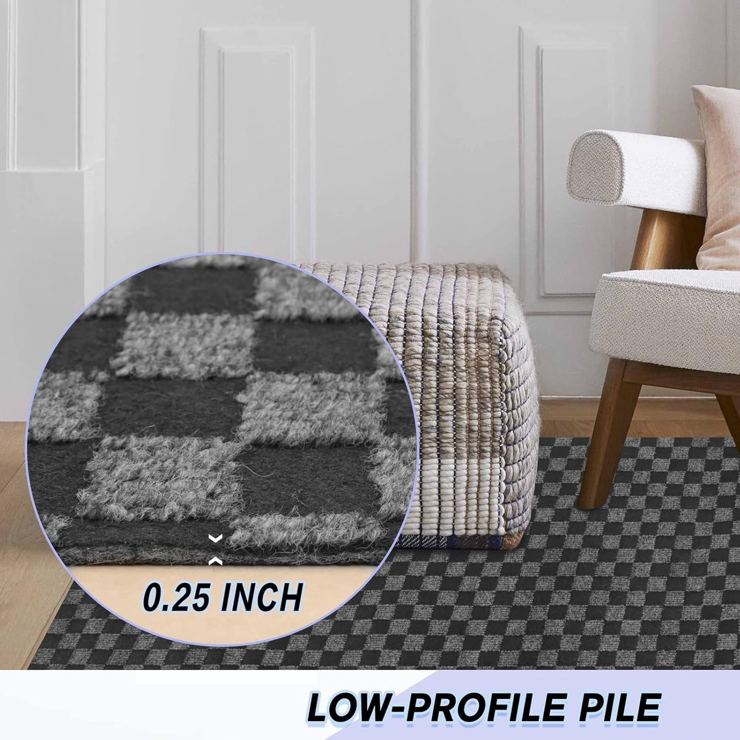 Custom Size Backed Non-Slip Area Rugs Runner, Easy Clean, Waterproof Runner Rugs for Hallway Entryway, Kitchen, Laundry, 4FT x 56FT, Gray Checkered