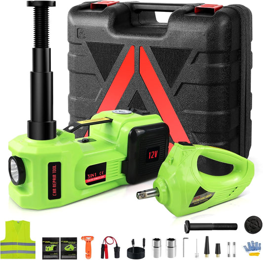 Electric Car Jack Kit 5Ton 12V Car Jack(Lifting Range: 6.1~20.86 inch) with Impact Wrench Tire Inflator for SUV MPV Sedan Truck Change Tires Garage Repair and Emergency Tire Change