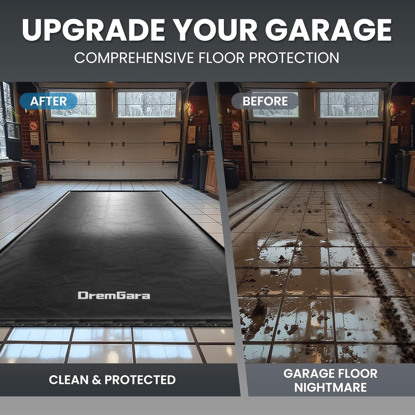 Easy to Clean Heavy-Duty PVC Garage Floor Mat with Waterproof Containment Protection for Cars SUVs Trucks Parking Garages Non-Slip Durable Containment Mat Multiple (8'6"x22')