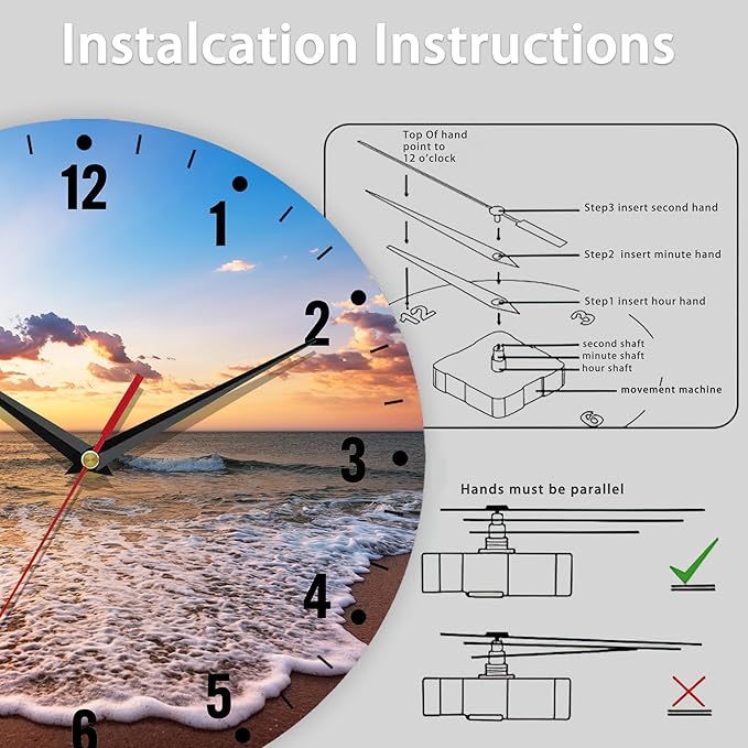 SPUNKER Clocks for Living Room,Ocean Beach Kitchen Wall Clock,Sea Sunrise Clocks 10 Inch Silent Non-Ticking Wall Battery Operated for Living Room Bedroom Bathroom Laundry Room Decor