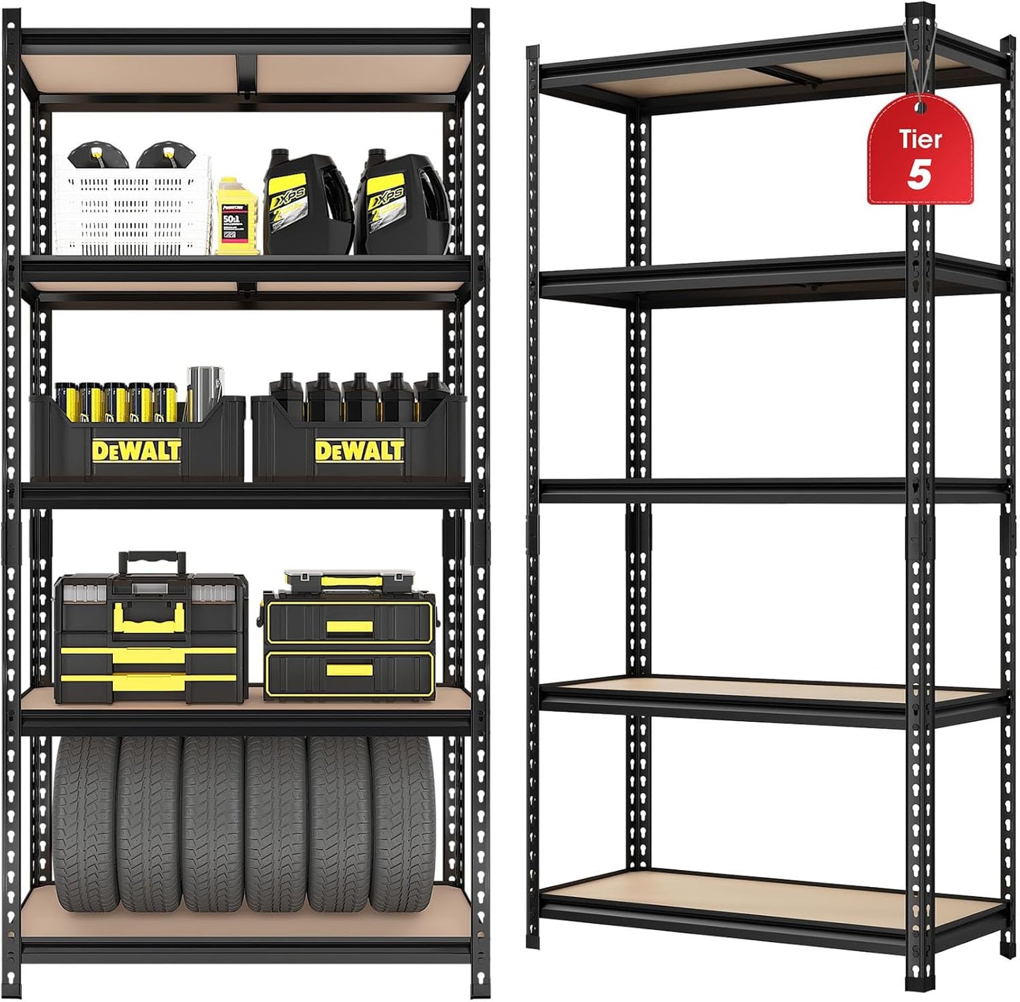 2 Pack 5 Tier Garage Shelving Unit, 72" H x 35.55" W x 16" D Metal Storage Shelves Heavy Duty, Adjustable Garage Storage Utility Rack for Kitchen Pantry Basement Bathroom Closet