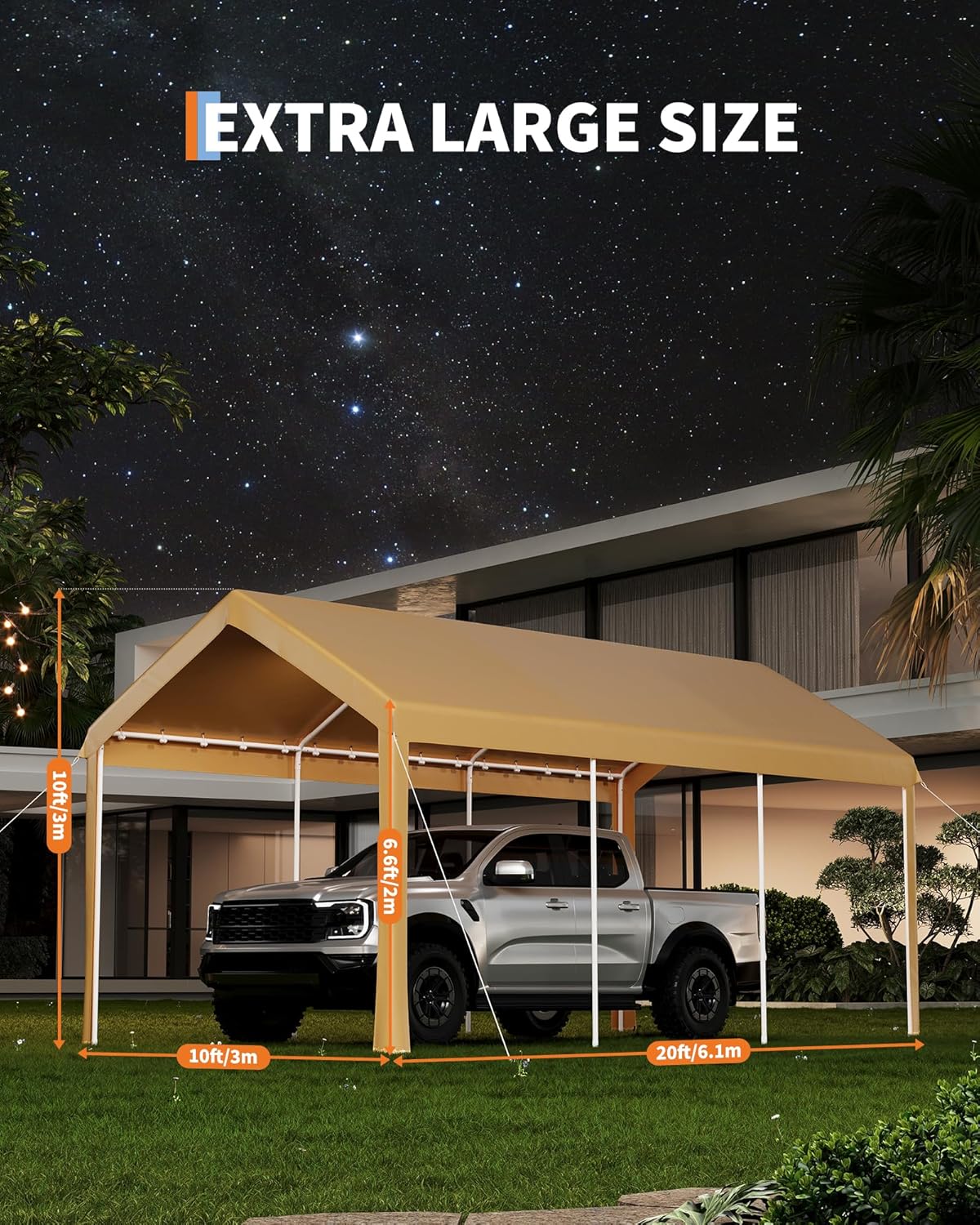 10x20ft Metal Carport Garage with PE Fabric and Galvanized Steel Frame Leg Wrap Carport for Outdoor Shelter for Cars, Trucks and Boats - Yellow