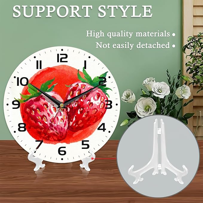 Wall Clocks,Red Strawberry 10 Inch Wall Clock,Summer Small Battery Operated Wall Clocks Decorative for Kitchen/Living Room/Bedroom/Bathroom/Dining Room