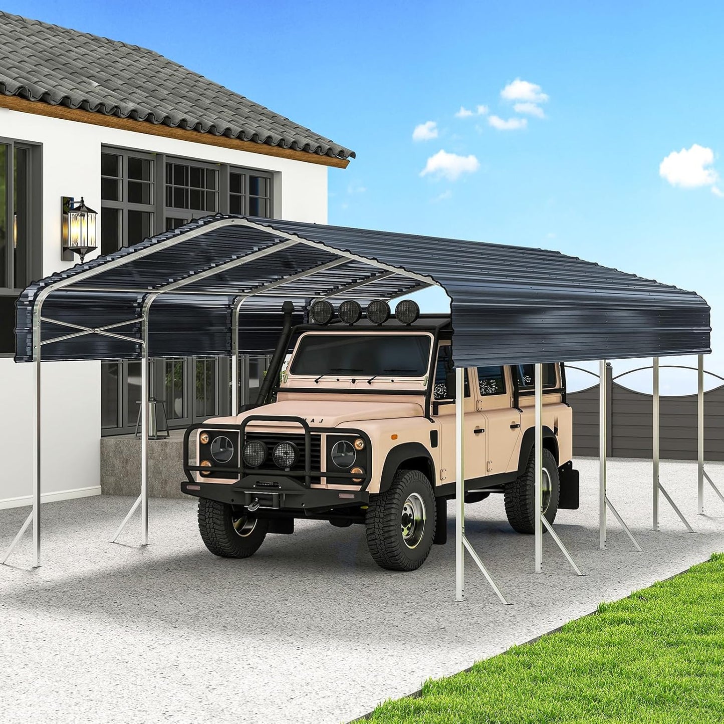Heavy Duty Metal Carport – Sturdy Structure, All-Weather Protection, Easy Assembly for Cars, Trucks, Boats, Tractors, and Outdoor Storage (Gray, 12X20 FT)