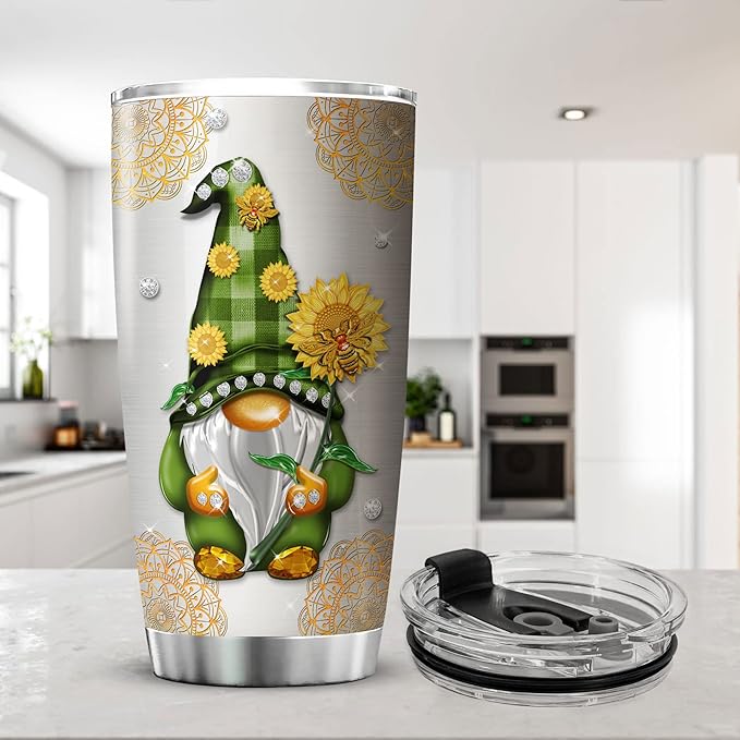 ZOXIX Gnome Insulated Tumbler Everything Is Gonna Be Alright Jewelry Style Stainless Steel Coffee Travel Cup 20oz Cute Gnome Mug With Lid Mandala Hippie Gifts For Women Birthday