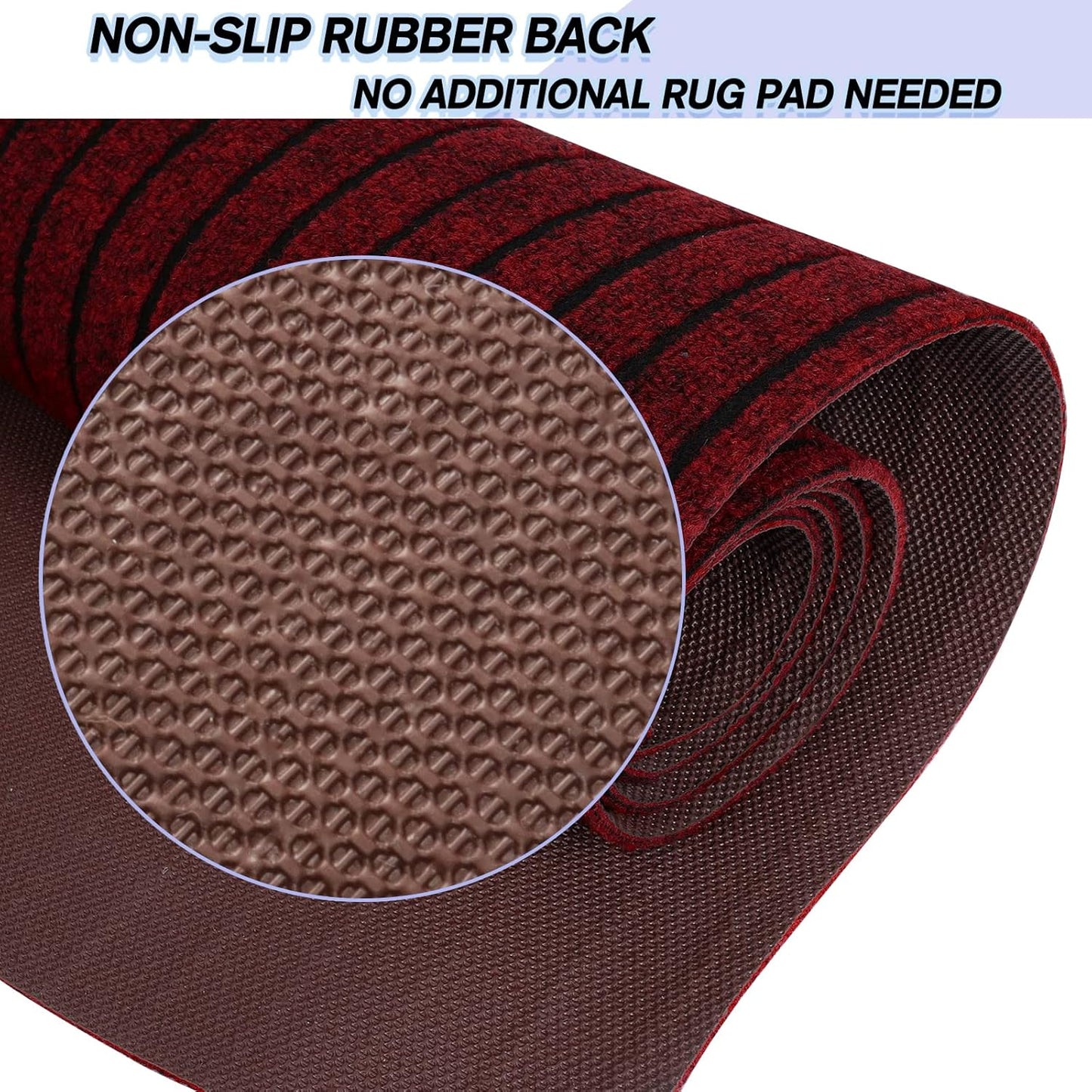 Custom Size Backed Non-Slip Area Rugs Runner, Easy Clean, Waterproof Runner Rugs for Hallway Entryway, Kitchen, Laundry, 4FT x 56FT, Red Stripe