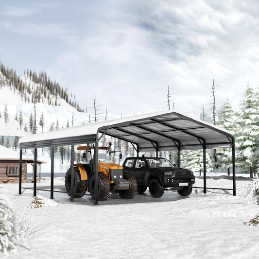 20x20 FT Metal Carport with Heavy Duty Carport Canopy, Car Port with Reinforced Base and Five Canopy Beams, Car Garage Shelter for Car, Boats and Truck