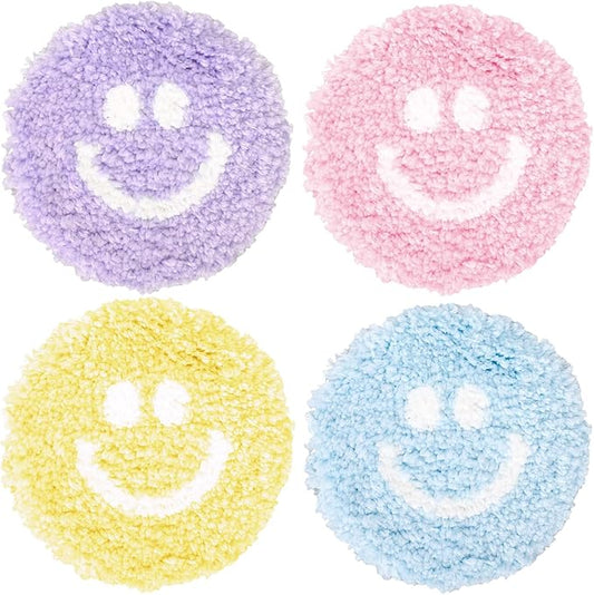 Whaline 4Pcs Smile Face Tufted Coasters Cute Preppy Drink Coasters Colorful Happy Face Cup Mat Pad for Drinks Car Desk Kitchen Home Accessories Coffee Table Gift