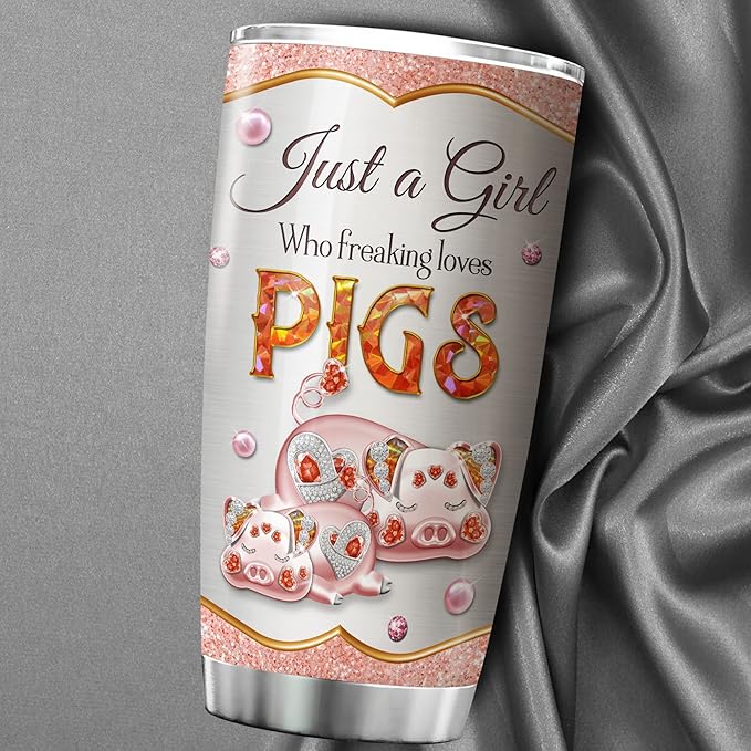 ZOXIX Im Just A Girl Who Loves Pigs Stainless Steel Tumbler Jewelry Style Funny Animal Coffee Mugs With 20oz Cute Pig Lover Gifts For Girls Farm Themed Insulated Travel Cup