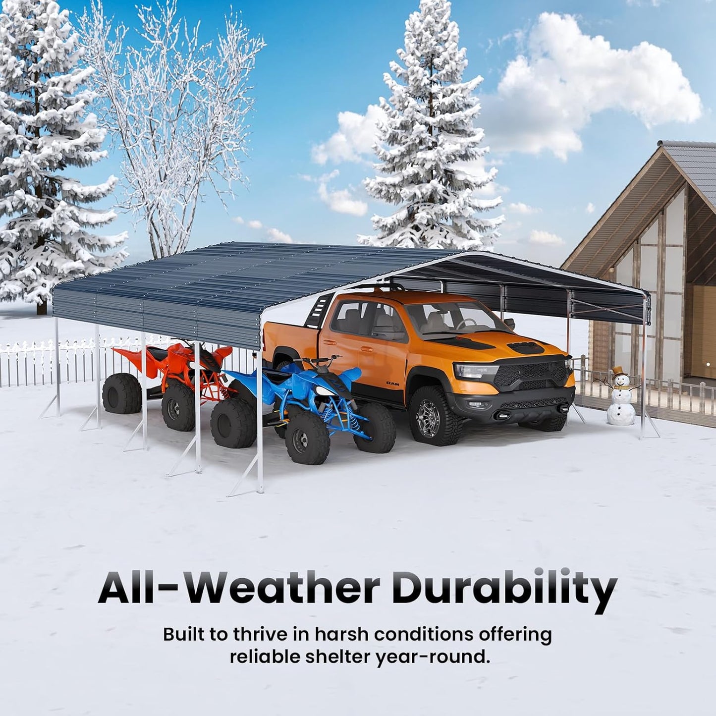 20x20' Heavy Duty Metal Carport – Sturdy Structure, All-Weather Protection, Easy Assembly for Cars, Trucks, Boats, Tractors, and Outdoor Storage (Grey, 20x20FT)