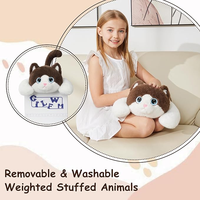Weighted Stuffed Animals Cat - 21.3" Cute Toy Pillow Plushie Gifts for Kids Boys Girls & Adults, 3 lbs Ultra-Soft Washable Plush Pillowfort