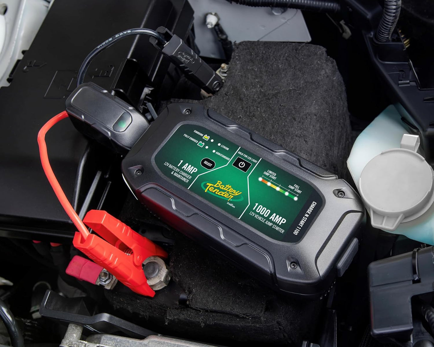 Battery Tender Charge N Start 1100 - Smart 12V/1 AMP Battery Charger and 1000 AMP Jump Starter Combo | 2-in-1 Battery Maintainer for Cars, Motorcycles, ATVs (USA Engineered)