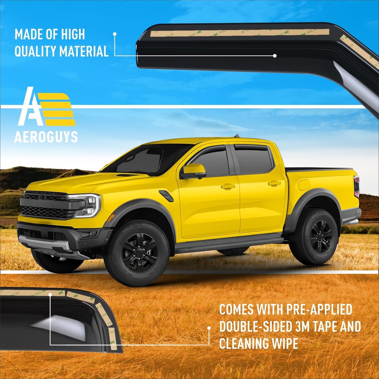 Extra Durable Window Deflectors in-Channel Window Visors Rain Guards Fit for Ford Ranger 2024-2025 SuperCrew, Sun Visors, Wind Vent for Shades, Exterior Car Accessories - 4pcs. AG0748