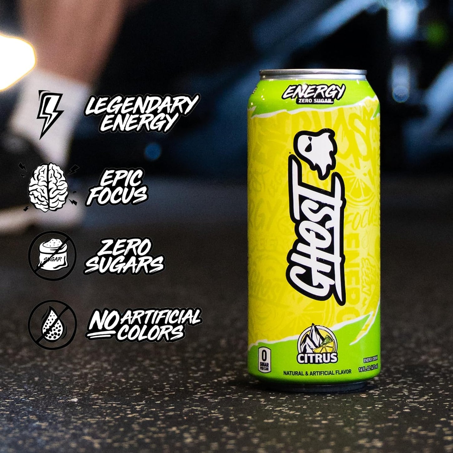 GHOST Energy Drink - 12-Pack, Citrus, 16oz Cans - Energy & Focus & No Artificial Colors - 200mg of Natural Caffeine, L-Carnitine & Taurine - Gluten-Free & Vegan