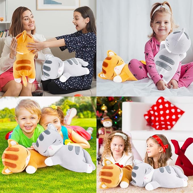 Achwishap Cat Stuffed Animal,Cat Plush Pillow,Soft Kitten Plush Kawaii Cat Hugging Pillow,Cute Plush Toys Cuddle Plushie for Kids Adults Gifts Birthday(Gray Cat,14”)