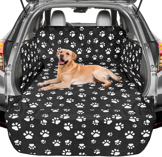 F-color SUV Cargo Liner for Dogs - Waterproof Pet Cargo Liner with Side Flaps, Comfort Dog Cargo Cover with Bumper Flap, Scrachproof, Non-Slip, Large Size Universal Fit SUVs Sedans Trunks Vans, Paw