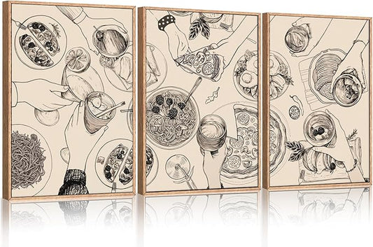 Ausril Food and Drink Framed Canvas Wall Art Set, Modern Cheers Wall Decor, Vintage Cheers Wall Painting, Abstract Friends Party Art Prints for Living Room, Bedroom, Kitchen,Office 16"x24"x3