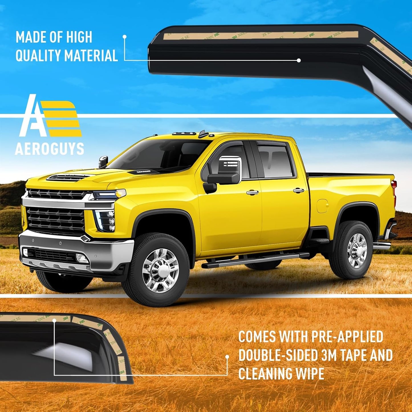Extra Durable Window Deflectors In-Channel Visors Rain Guards Fit for Chevy Silverado/Sierra 2500HD/3500HD 2020-2025 Crew Cab, Sun Visors, Wind Vent for Shades, Exterior Car Accessories - 4pcs. AG0141