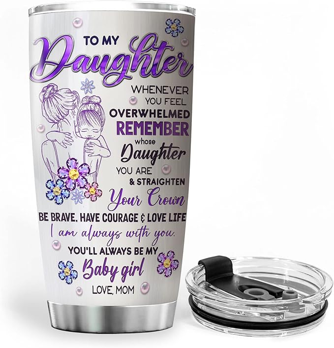 ZOXIX To My Daughter Tumbler From Mom Butterfly Jewelry Style Stainless Steel Coffee Cup 20oz Sentimental Gifts For Daughter From Mother Birthday Present For Her Insulated Mugs