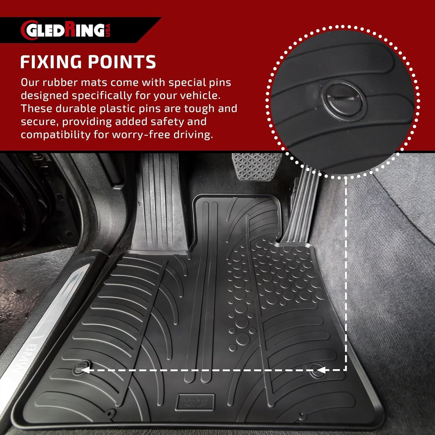 Gledring USA Custom Fit All-Weather Rubber Floor mats Compatible with Mercedes Benz S-Class W221 2007-2013, No Trimming Required, Tailored Custom Fit, Protects from Rain, Mud and Snow.