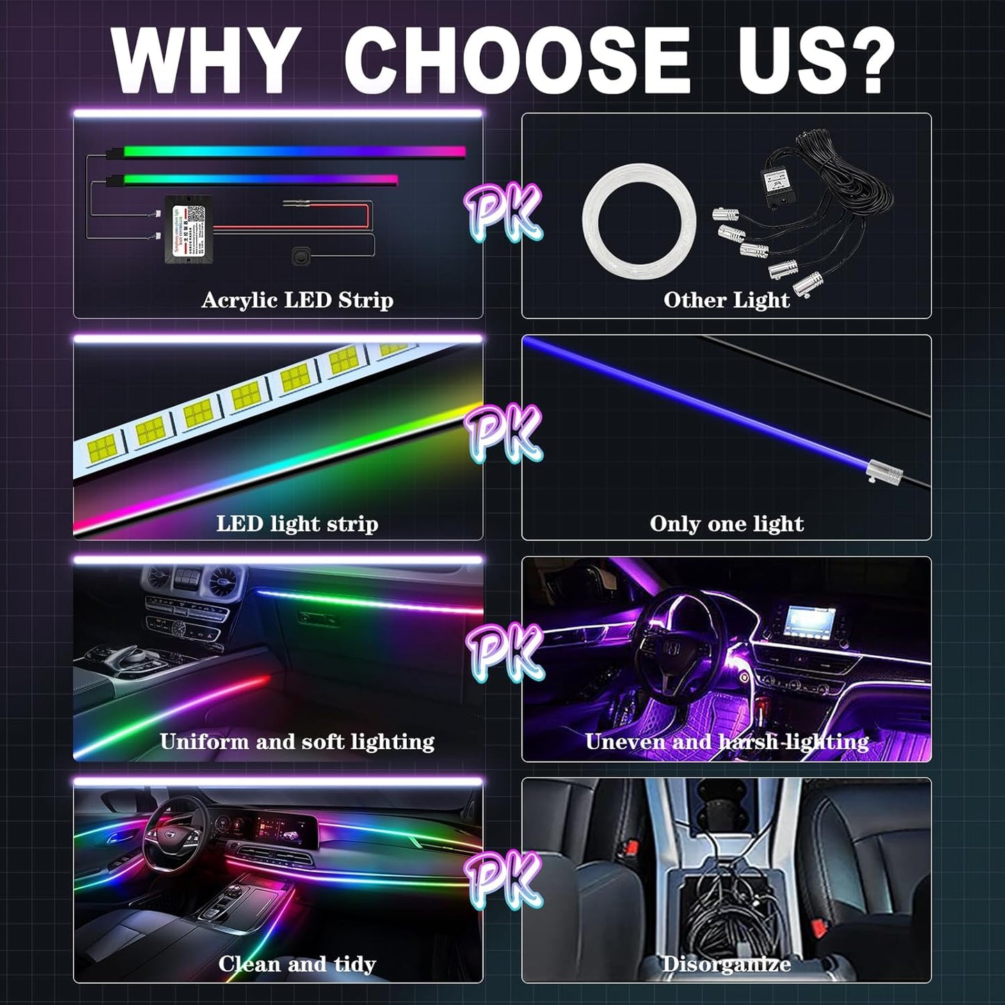 Dreamcolor Acrylic Interior Car Lights, WEBUPAR Car Accessories 2 in 1 Car LED Strip Lights with APP Control and 213 Modes, Car Center Console Fiber Optic Lights, RGB Neon Car Lighting