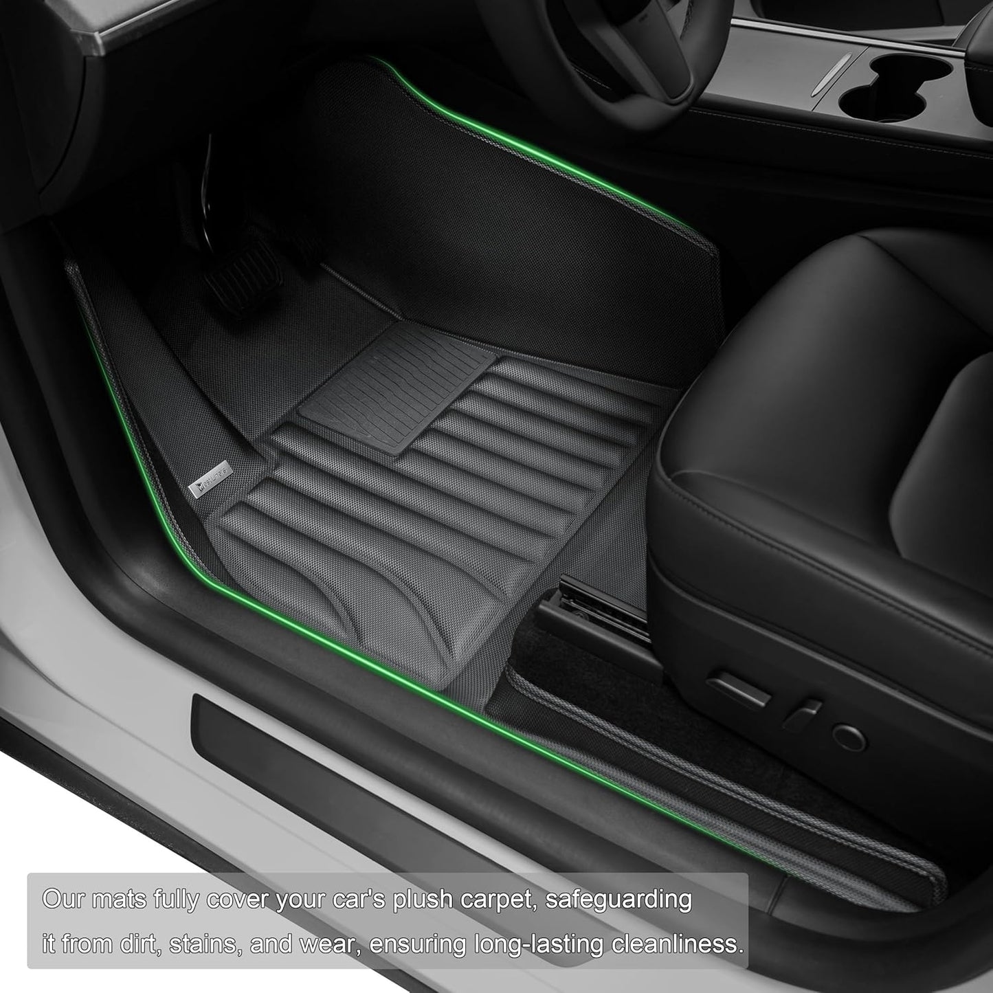 Extreme Coverage Floor Mats for Tesla Model Y (2021-2025) – Full 360° Cabin Protection, GapZero Fit with TrackGuard Rail Protection (Does NOT fit 7-Seat & Juniper)