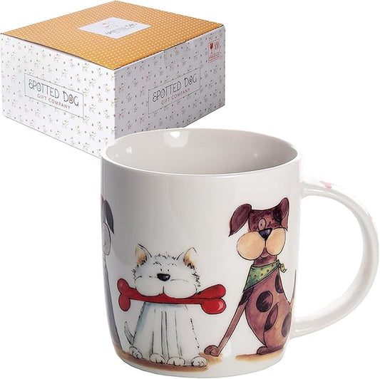 SPOTTED DOG GIFT COMPANY Dog Mug, 12 oz Dog Coffee Mug, Cute Ceramic Porcelain China Coffee Tea Mug Cup, Dog Themed Gifts for Dog Lovers and Animal Lovers Women Men, 1 piece