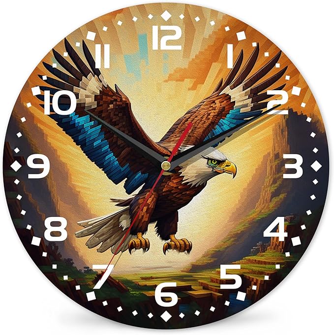 Wall Clock, Abstract Colorful Eagle Flying Wall Clock Silent Non-Ticking Battery Operated Clock 10 Inch, Home Decor for Living Room, Kitchen, Bedroom and Office
