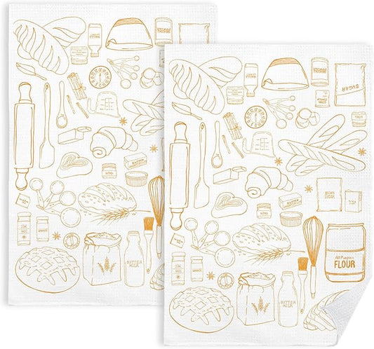 Trendy Baking Kitchen Towels Set of 2, Gifts for Bread Bakers Women Decorative Dish Tea Towels for Kitchen Baking, Bakery Decor Hand Towels, 16x24 Inch
