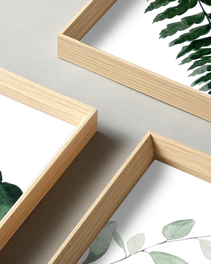 UPWOIGH Framed Green Wall Art(No Plexiglass), Olive Leafs Canvas Wall Art,12x16in Botanical Wood Bohemia Sage Wall Decor Prints Artworks for Bathroom Bedroom, Plant Neutral Wall Art Set of 3