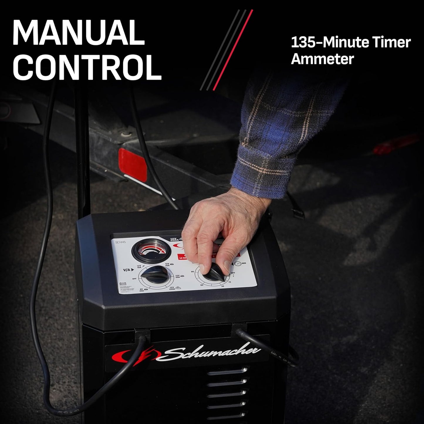 Schumacher Electric Manual Battery Charger & Engine Starter – 6V/12V 200A Heavy-Duty Auto Battery Charger with 40A Boost Mode, Color-Coded Clamps, 6-Foot Output Cables & Rugged Design SC1446