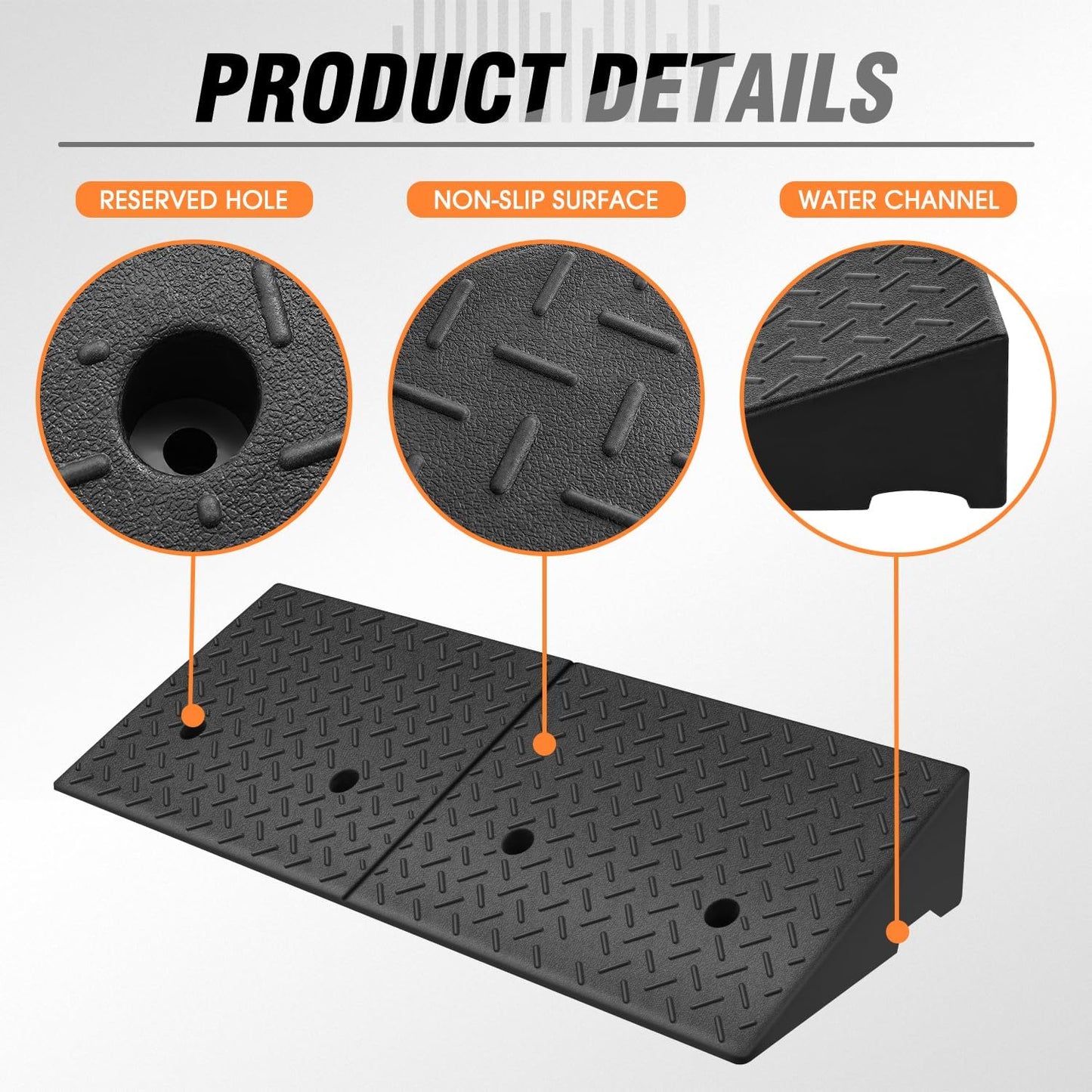 DNA MOTORING 1pcs 5.7" Rise Rubber Curb Ramp Heavy Duty Loading Driveway Ramp Threshold Ramp 38.6 in L x 14.8 in W x 5.7 in H for Loading Dock, Warehouse, Wheelchair, Motorcycles, Cars, TOOLS-00647