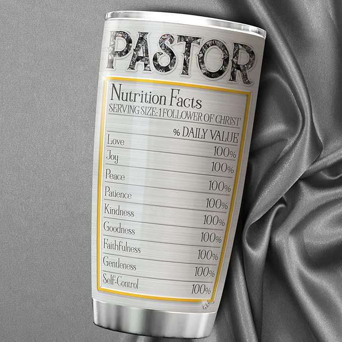 ZOXIX Pastor Tumbler For Men Nutrition Fact Cup With Lid 20oz Jewelry Style Christian Cross Stainless Steel Tumblers For Pastors Ministers Preachers Faith Gifts For Men Religious