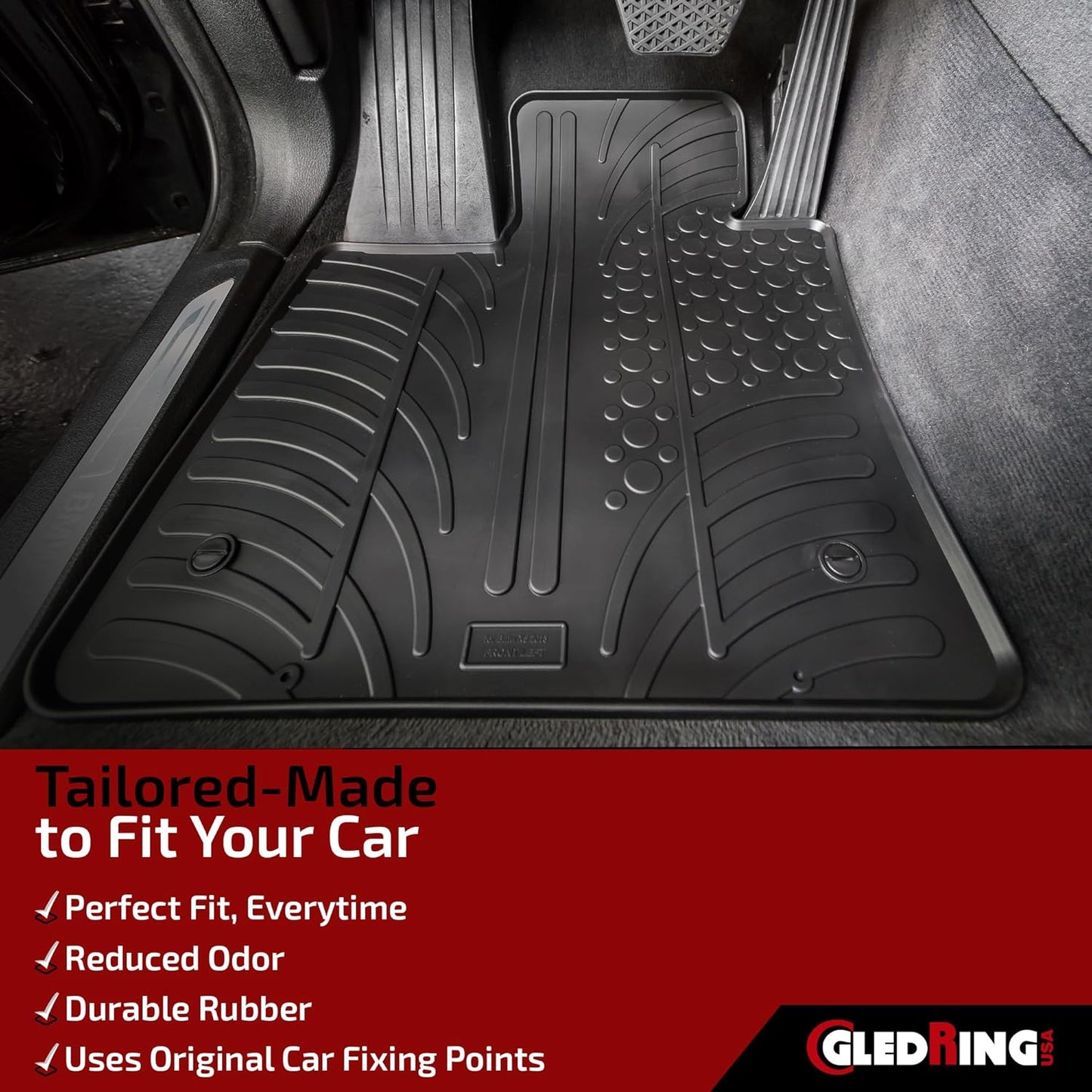 Gledring USA Custom Fit All-Weather Rubber Floor Mats Intended for Mercedes Benz Sprinter 2007-2018, No Trimming Required, Tailored Custom Fit, Protects from Rain, Mud, and Snow.