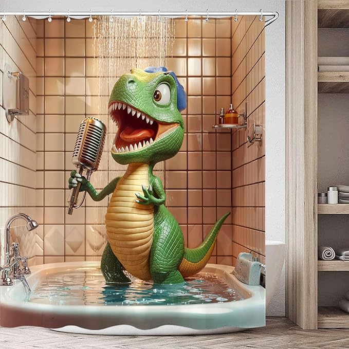 Yeoiat Funny Shower Curtain Dinosaur Shower Curtain Funny Decorative Shower Curtains for Bathroom Cute Shower Curtain Set with 12 Hooks Dinosaur02 72×72 Inches